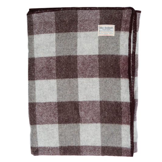 MacAusland Wool Brown and Grey Checkered Throw Blanket Made in Canada