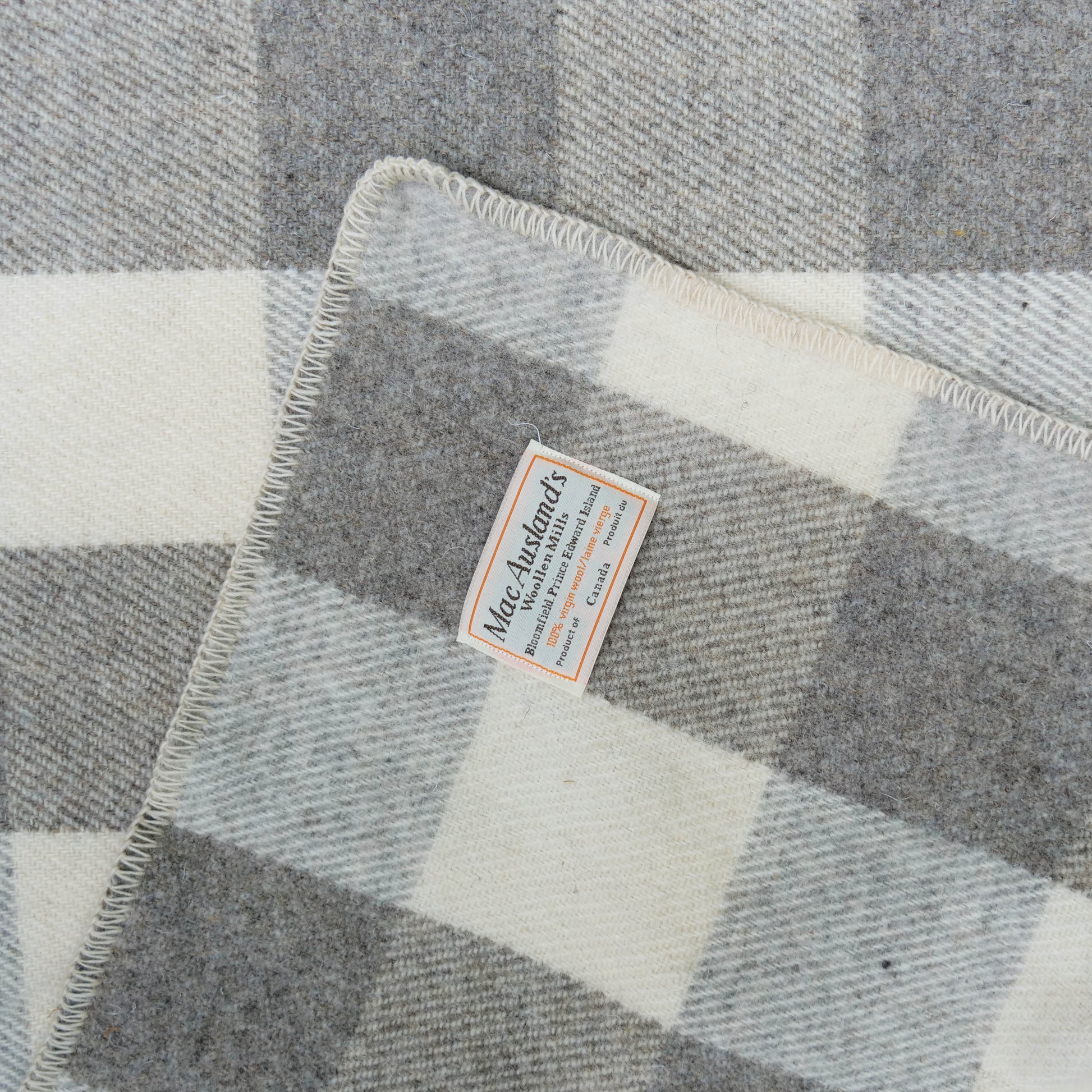 MacAusland Wool Grey Checkered Throw Blanket Made in Canada