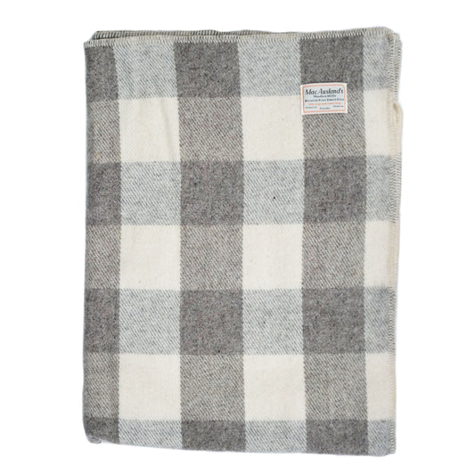 MacAusland Wool Grey Checkered Throw Blanket Made in Canada