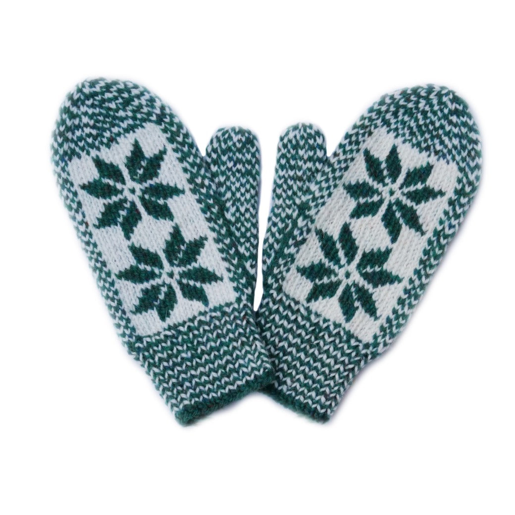 Snowflake Mitts - Green